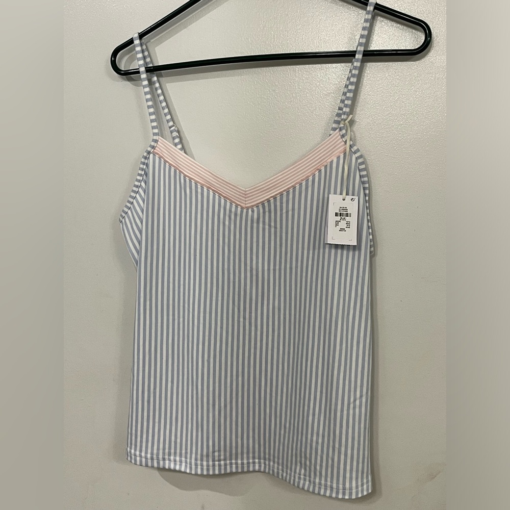 Primark Cares Striped Blue & White V-Neck Cami with Pink Trim, size medium, new!